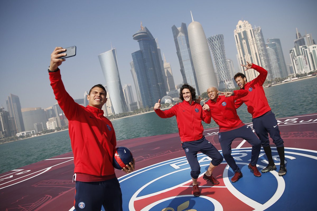 KMbappe's tweet photo. A lot of fun today in Doha 🇶🇦☀️ 
@tsilva3 @neymarjr @ECavaniOfficial https://t.co/GCpgsmT3e9