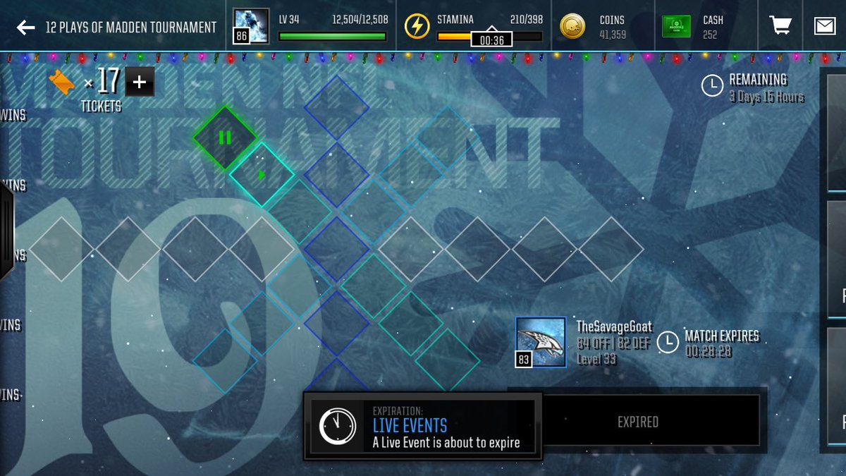 slay_studios's tweet photo. @EAMaddenMobile the league daily goal is messed up and so is the tournament for me, it automatically goes to expired and the league daily goal is never complete https://t.co/RrleAUmmKw