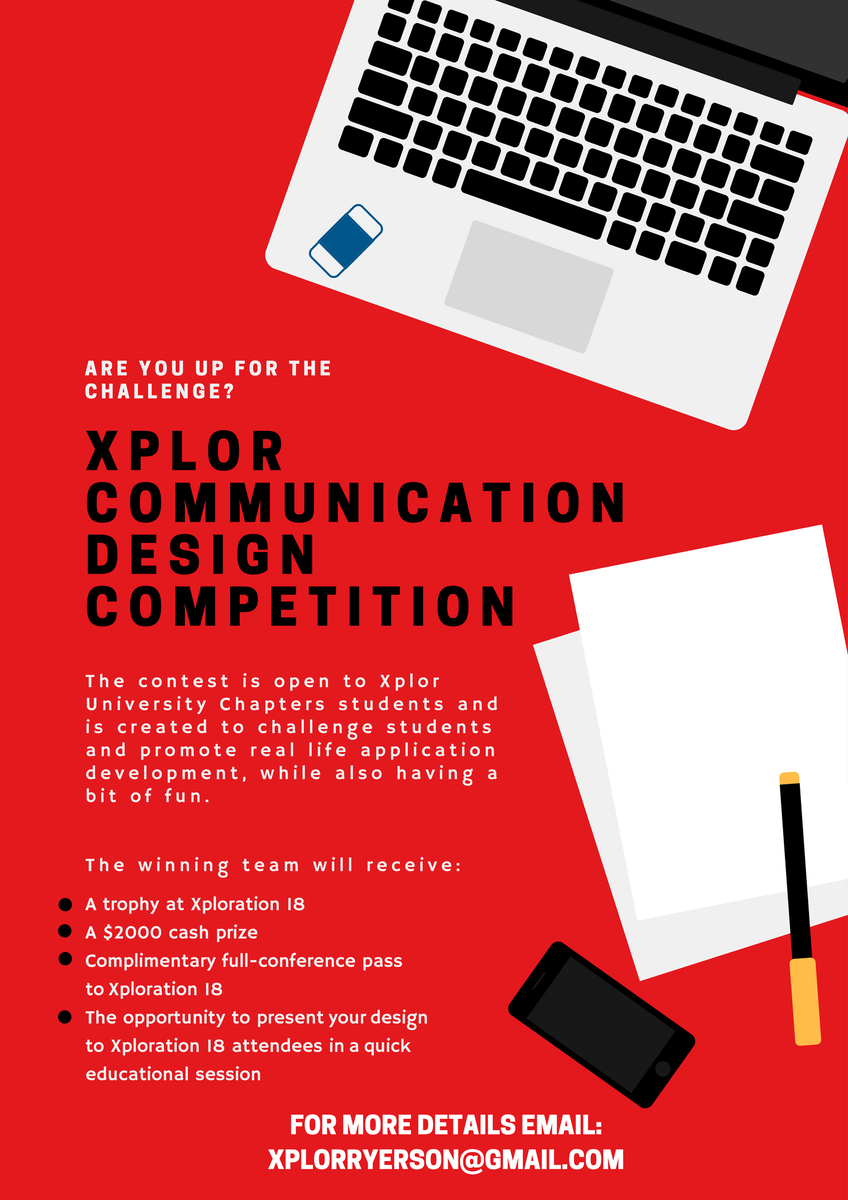 XplorRyerson's tweet photo. Xplor Ryerson! Check your emails to sign up for the Annual @Xplor_Int Design Competition! Please let us know if you have any questions. https://t.co/ZhjYZoir7c