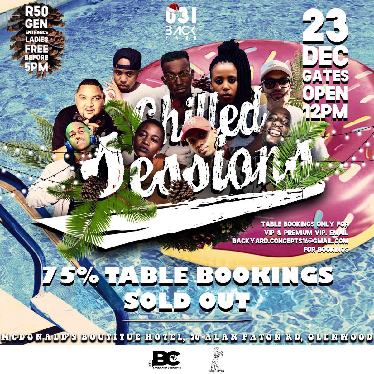 joymkhize_'s tweet photo. We are moments away from #031Backyard #ChilledSessions πππΎπ₯β
and 75% of table bookings have been booked. If you still want a table make sure you do so ASAP. We are chilling tomorrow y'all, pool party vibes type of chillingπ¦ https://t.co/ViS7LSwOyv