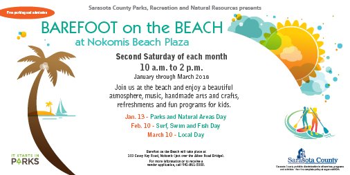 Save the date, Jan. 13, Feb. 10, and March 10, for the new and improved Barefoot on the Beach at Nokomis Beach Plaza. #BarefootontheBeach #NokomisBeach