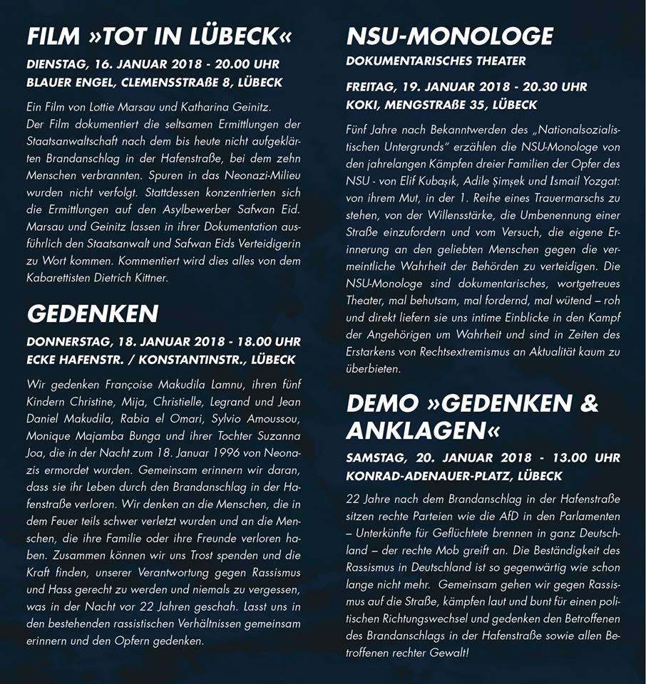 #Hafenstraße96: Hier unsere Flyer mit Veranstaltungen im Januar, Gedenken und Demo! #KeinVergebenKeinVergessen #NixUndNiemandIstVergessen