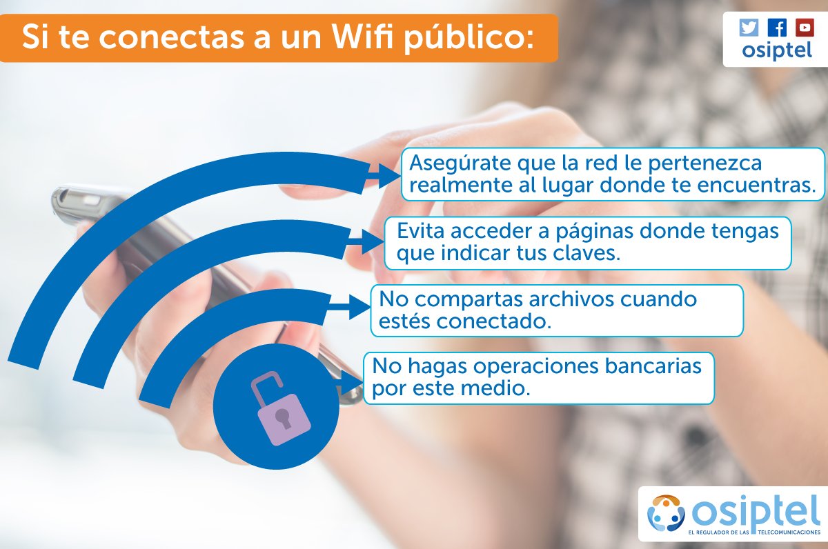 OSIPTEL's tweet photo. #TipsOsiptel Te en cuenta estas recomendaciones si te conectas a un Wifi público. https://t.co/rr0FMEmgrU
