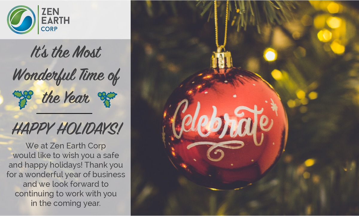 ZenEarthCorp's tweet photo. Wishing you and yours a safe and happy holiday season! See you in 2018! https://t.co/ZgWLfafSnN