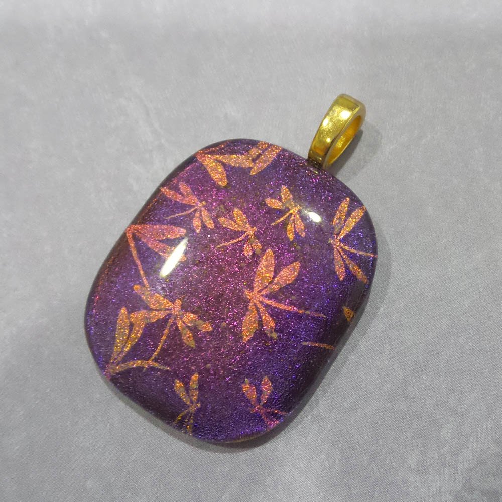 Excited to share this beautiful pendant from my #etsy shop: #Dragonfly Necklace - Adelise  etsy.me/2DzpUnd #jewelry #necklace #purple #orange #dragonflies #fusedglass #sale
