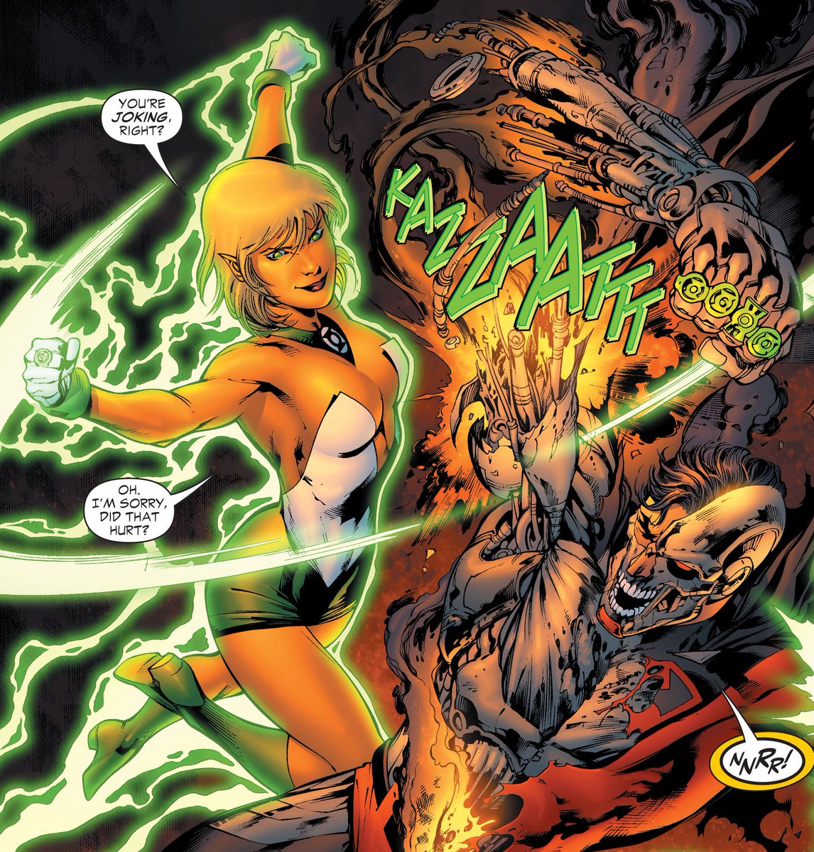 Shadewing's tweet image. #LanternCorps #FlashbackFriday #BookOfOa 

Arisia Rrab of Graxos IV first joined the Corps in Green Lantern Corps #1! Fun fact: her name is a reference both to E.E. Smith's Lensman series and to one of her creators, Mike Barr!

(Art by Ivan Reis) @marsanj47 @Pranavpk95