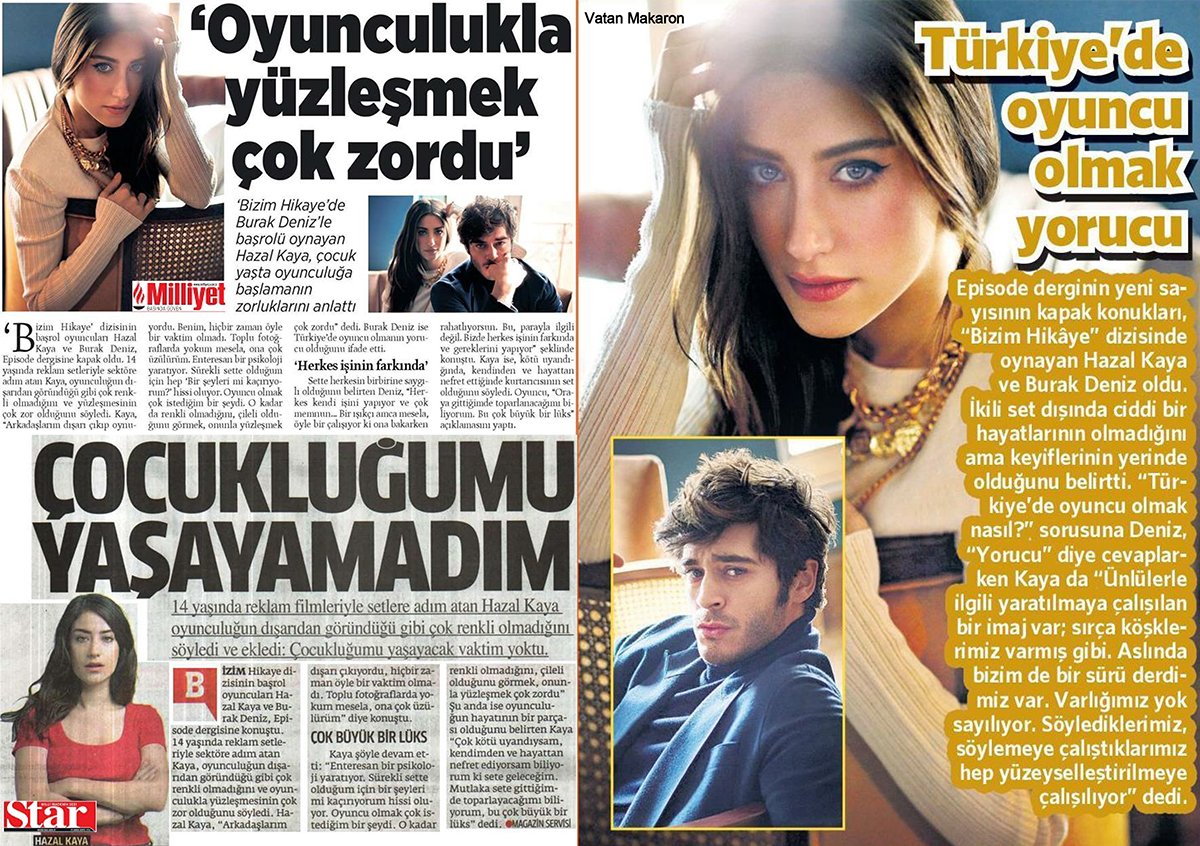Episode Dergi On Twitter Hazal Kaya Ve Burak Deniz In Episode Dergi Roportaji Medyada Genis Yanki Uyandiriyor Bugunku Star Vatan Ve Milliyet Ten Gosterilen Ilgi Ve Destege Sonsuz Tesekkurler Hazalkaya110 Denizburak Https T Co L4bhfqdzk7