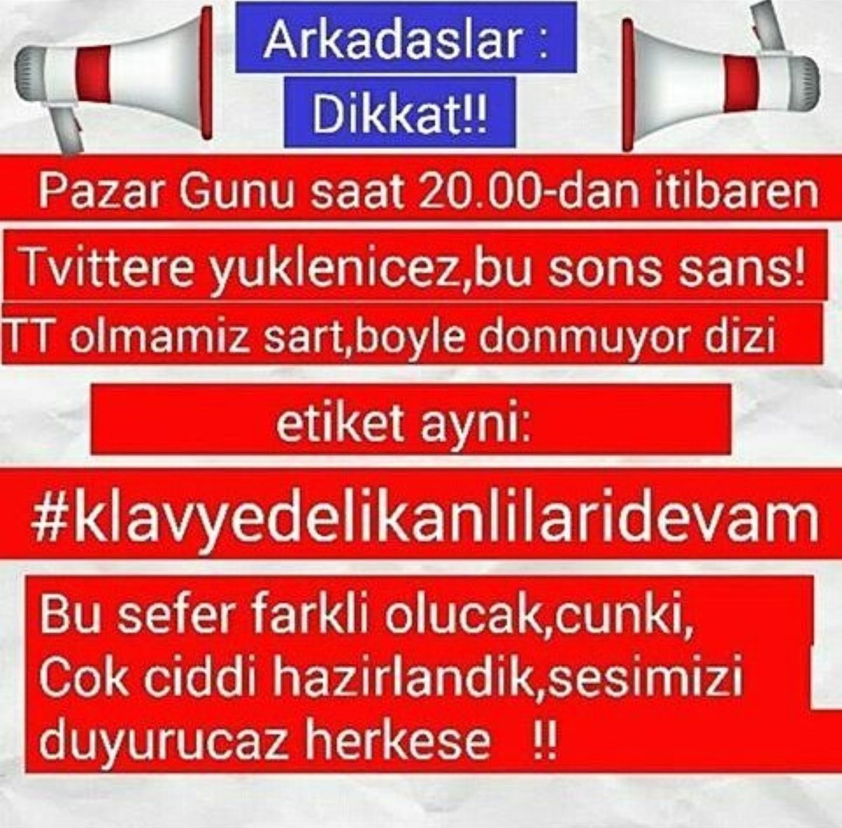 #KlavyeDelikanlılarıFinal
Arkadaslar yeni etiketimiz ;
#klavyedelikanlilaridevam 
Artık bu etiketten paylaşımlara devam ediyoruz final etiketi ile paylaşım yapmayalım
