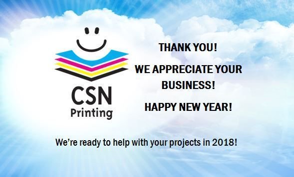 csnprinting's tweet photo. Wishing you and your family a safe &amp; wonderful holiday season and a very Happy New Year! We appreciate your business and support throughout 2017.  We look forward to our continued partnerships in 2018 as well as forging new ones. https://t.co/SHEFY4B1ha