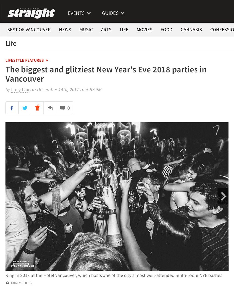 ArrivalAgency's tweet photo. Thanks to our friends at the @georgiastraight for naming our @FairmontVancouv #NYE2018 one of the biggest and best parties to attend this year. https://t.co/7mmHcaFPrD https://t.co/Z5BEhZYyN2