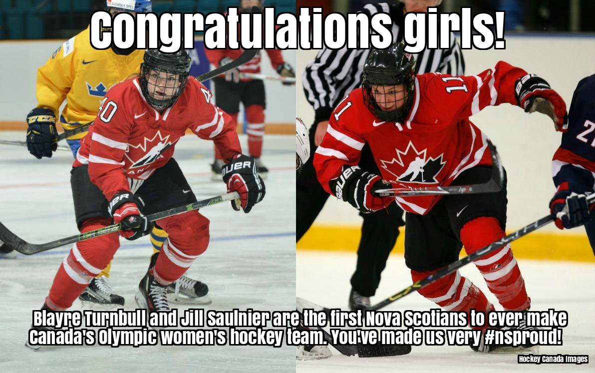 THEY'VE MADE HISTORY! Huge congratulations to Stellarton's <a href="/katbt617/">Blayre Turnbull</a> and Halifax's <a href="/jill_saulnier/">jill saulnier</a> who are the first Nova Scotians to ever make <a href="/HockeyCanada/">Hockey Canada</a>'s @HC_Women Olympic team! #RedWhiteUnite #PyeongChang2018 #nsproud