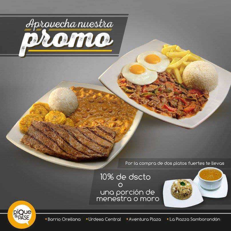 PiqueyPase's tweet photo. Ahora te damos la oportunidad de elegir entre el 10% de dcto o una porción de menestra o moro, ¡tú tienes la palabra! ¡TE ESPERAMOS! https://t.co/1owfGwpH57