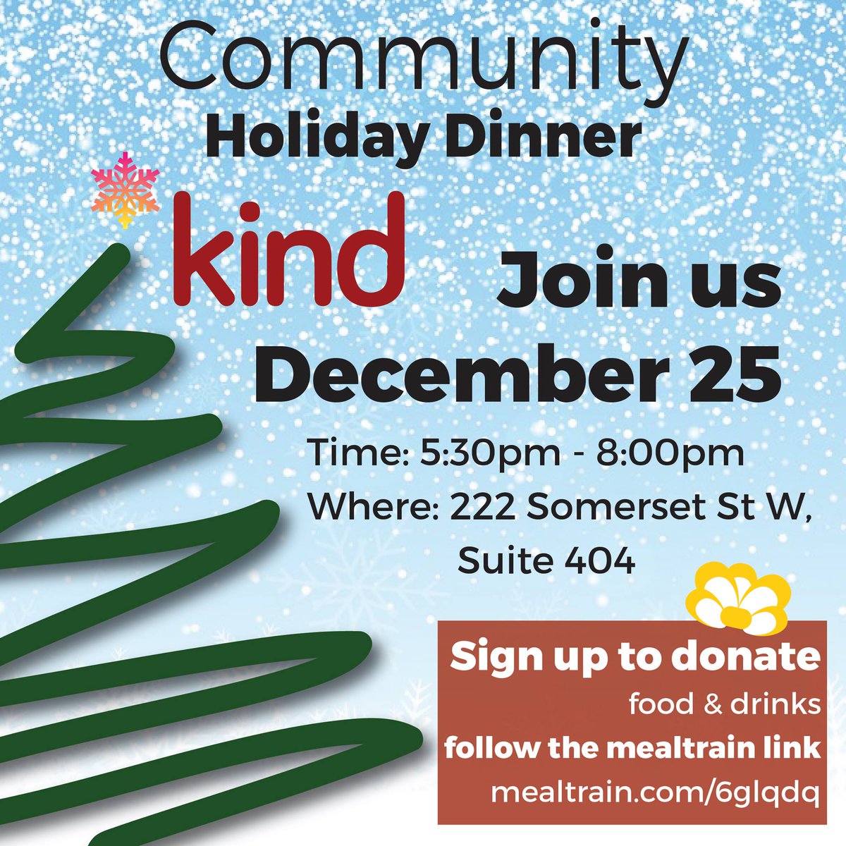 kindspaceca's tweet photo. Hi friends, reminder that we're open over the holidays from Dec. 24 - Jan. 1, 2-9pm. Returning to regular hours on Jan. 2. Join us for a holiday dinner on Dec. 25 from 5:30-8pm. #holidays #CanQueer #Ottawa #CommunityCare https://t.co/8UiXUPJmSW