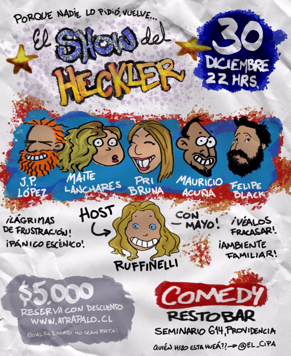 #esonomastedigo <a href="/bruffinelli/">RUFFINELLI</a> <a href="/LaPriBruna/">Pri</a> <a href="/maitelp/">Penny Lane</a> <a href="/LopezComediante/">LÓPEZ</a> <a href="/macfern/">El Negro Acuña</a> <a href="/tuitersociedad/">Sociedad Digital</a> <a href="/mario__vie/">Stand Up Community</a> <a href="/todostandup_cl/">Todo Stand Up</a> @standup_cl <a href="/AgendaPanoramas/">AgendaPanoramas</a> <a href="/atrapalochile/">Atrápalo Chile</a> <a href="/Pennylensoptica/">PennylensOpticas</a> @