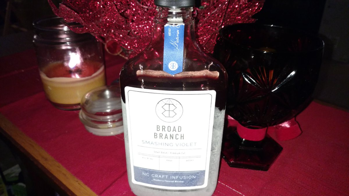 MidnitePickles's tweet photo. Small-batch blueberry whiskey with violet from NC...Merry Christmas to me! #BroadBranch #SmashingViolet https://t.co/fMgxVYREjx