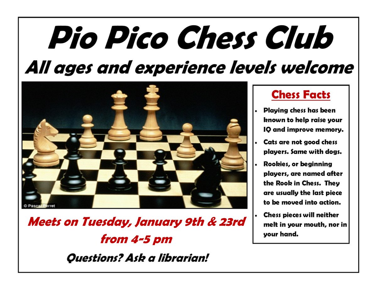 Come to chess club in January! Check it out.
Get it? Cause you can, "check," someone in chess. Right?! Fancy word play here.