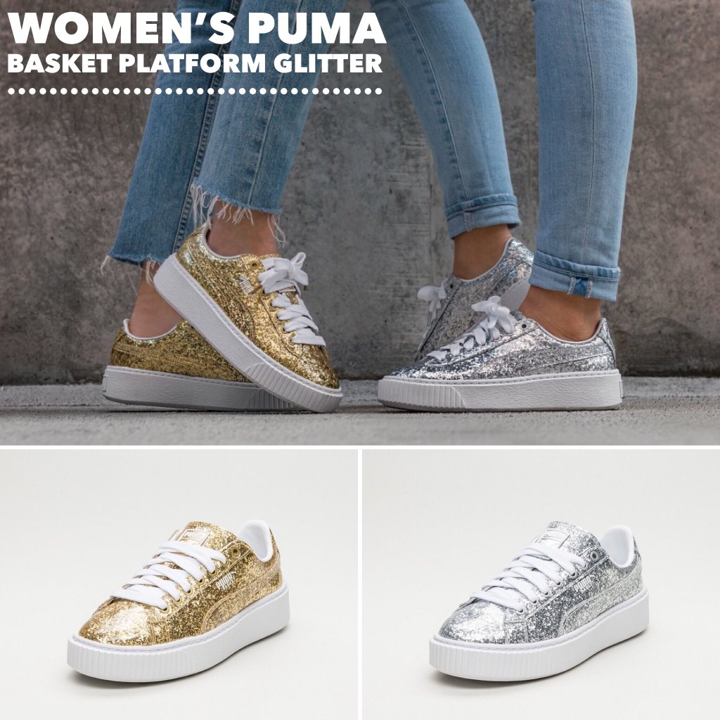 puma basket platform glitter silver