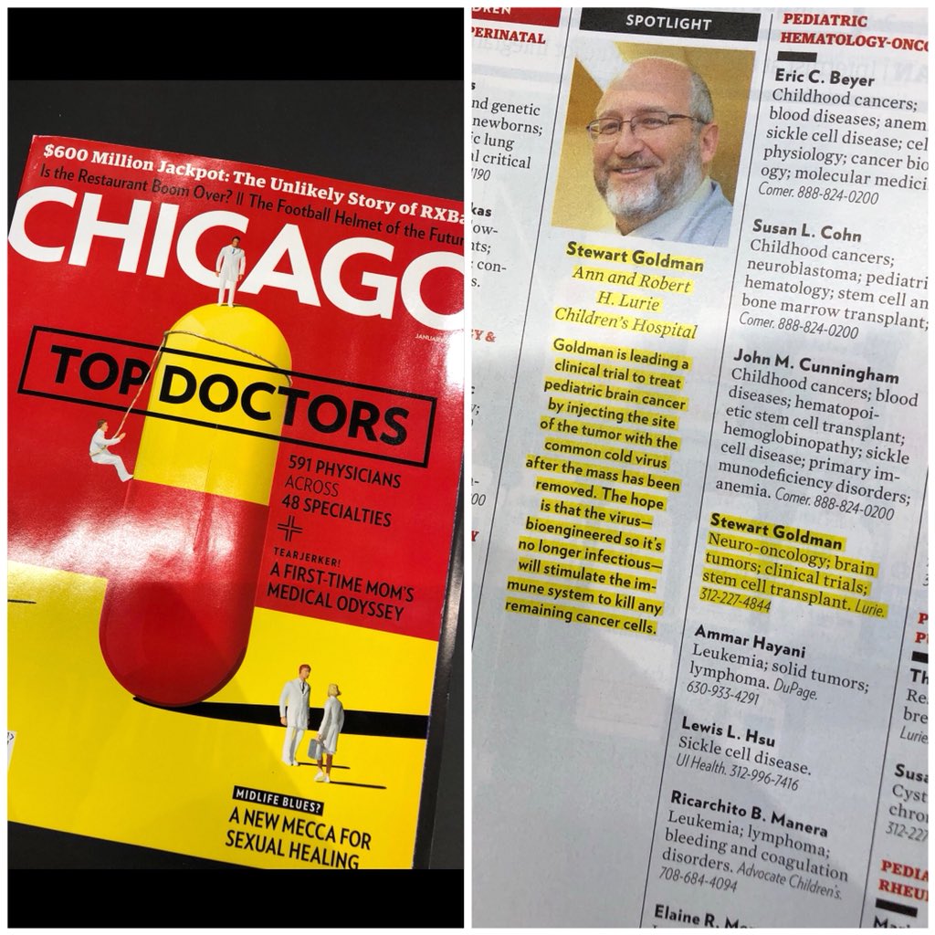 CSB_GCFS's tweet photo. Thank you @ChicagoMag for spotlighting Dr. Stewart Goldman in this months #topdoctors issue. Get your magazine now to read all about him. Our #gcfas this year benefitted his division! @LurieChildrens •
#support #luriechildrens #cancercare #philanthropy https://t.co/dMjFQdP9n7