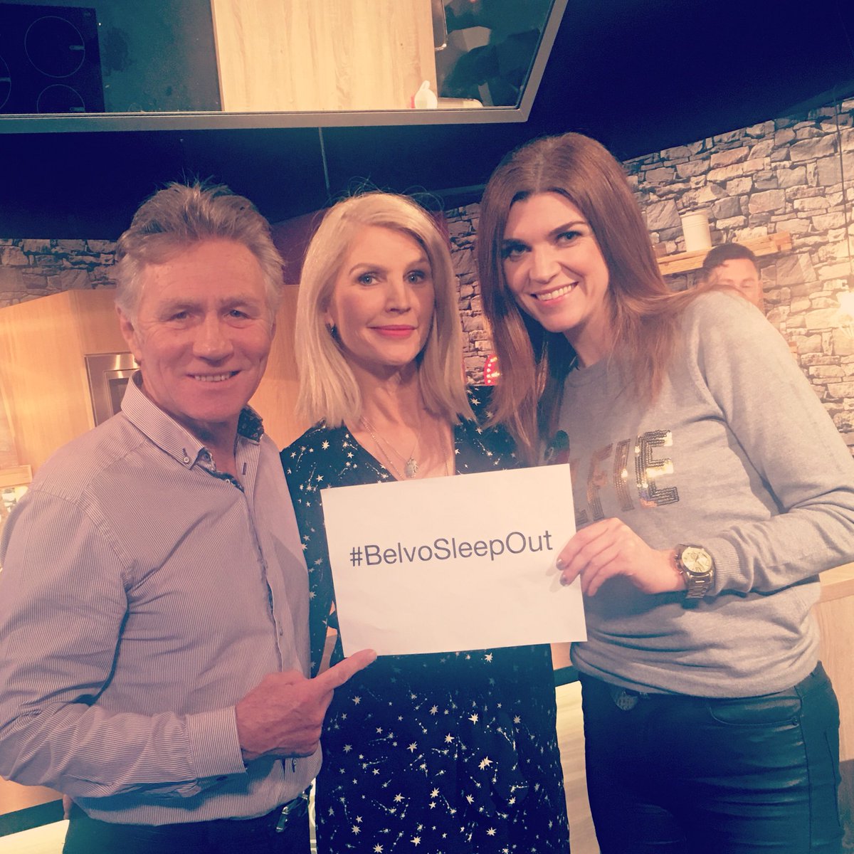 ConnollyYvonne's tweet photo. #sleepout17 selfie on the @sixoclockshow set with legend Eamonn Coughlan and @muireann.o this evening. Heading into the GPO with some grub for the @sleepoutdublin lads now. If you see them around please support. Or you can donate online sleepoutdublin.ie
No amount is too small https://t.co/Uqv1MaJ2KG
