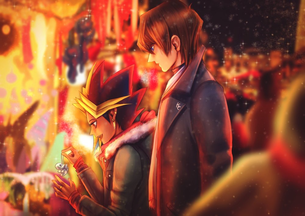 ellenchain's tweet image. Happy Holidays everyone 💙 I'm still in #Prideshipping hell...  and I found the time to draw Atem and Seto visiting a christmas market (of course it's a date) 👀