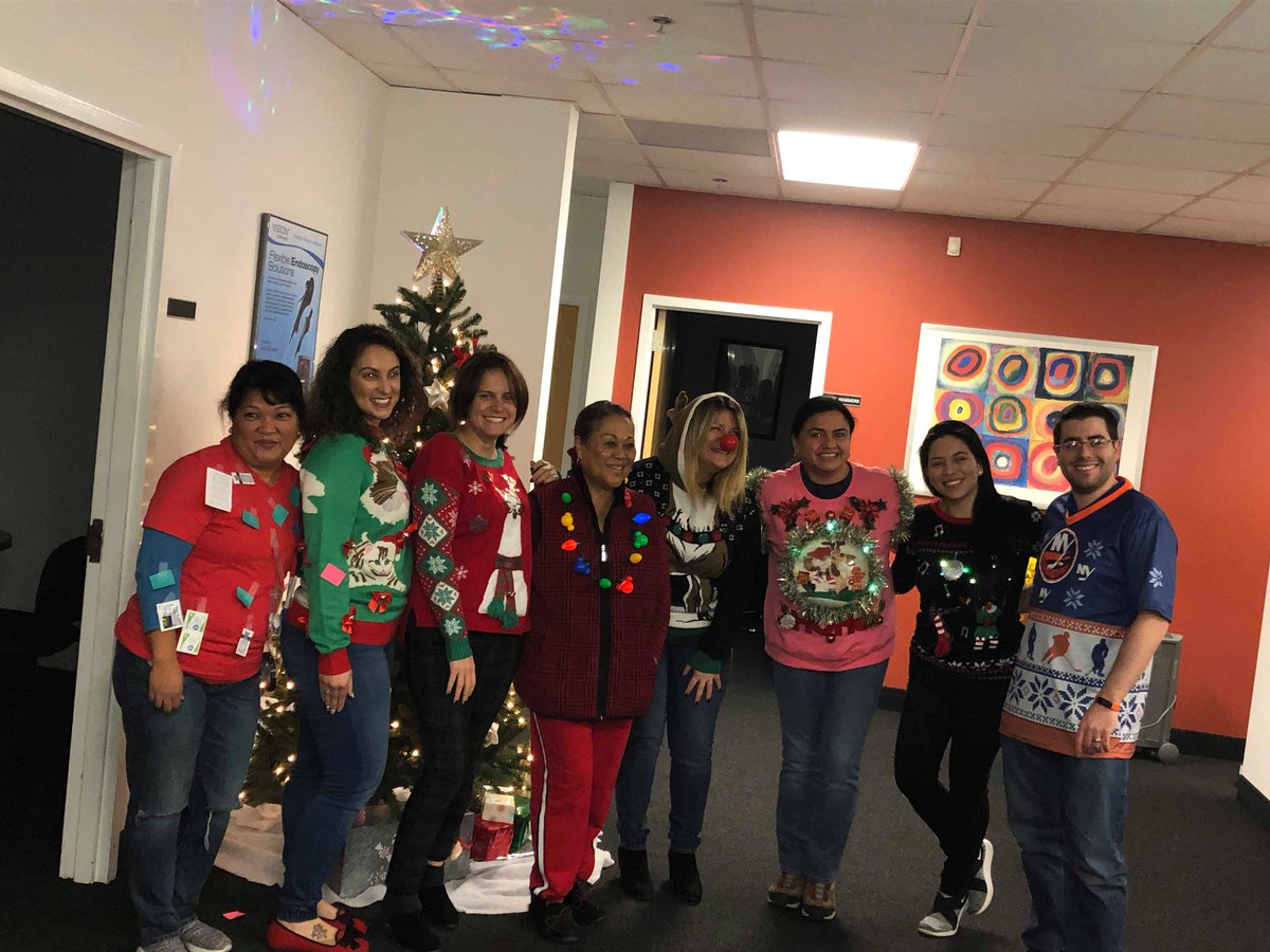 MachidaScope's tweet photo. #christmas #office #UglyChristmasSweaterParty #HappyHolidays  from all of us at Machida and Cogentix building in Orangeburg NY - Congrats to Paola for her awesome homemade snow globe! https://t.co/f71CXmW2S8
