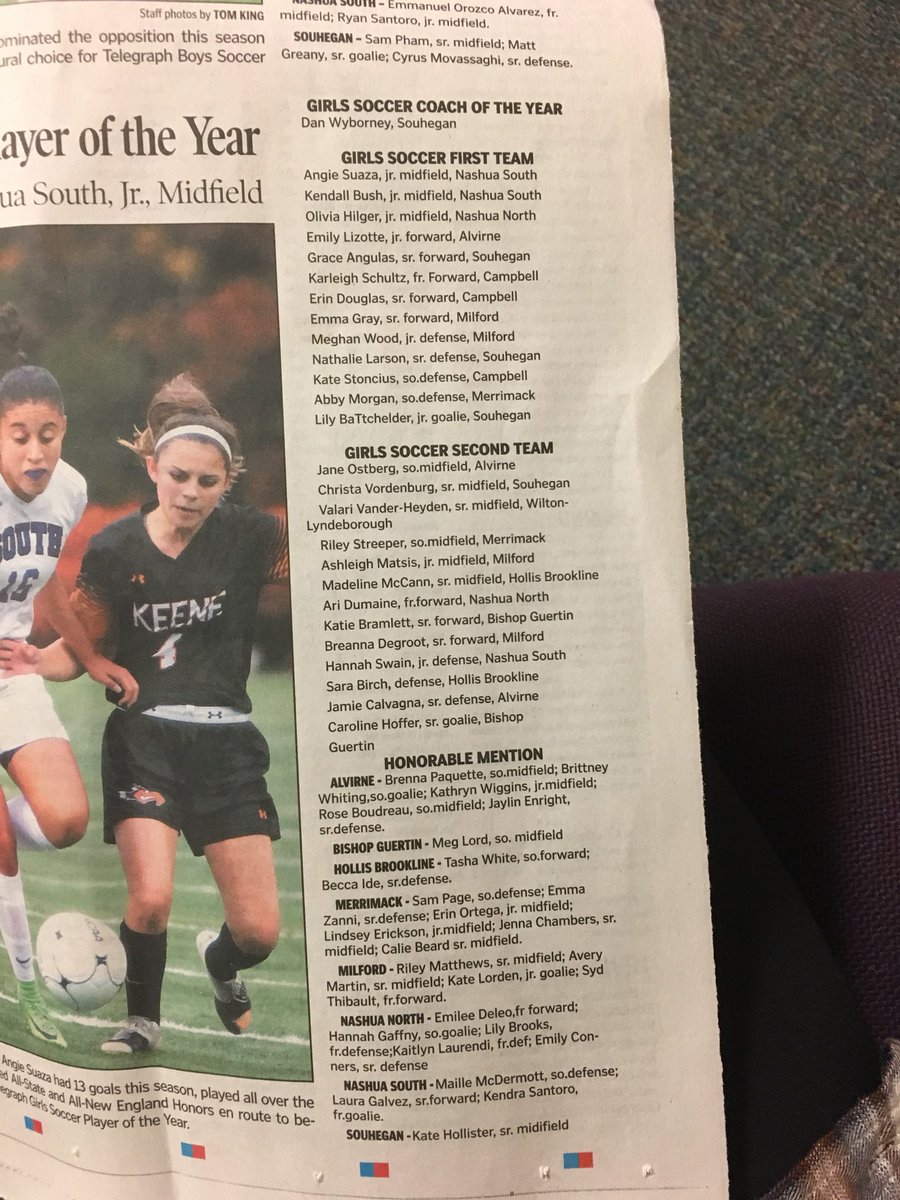 SabersGSoccer's tweet photo. Congrats to our Captians, Lily Batchelder and our coach  @socbalco for making the Nashua Telegraph Allstate teams and Coach of the Year‼️‼️#proud @NashuaTelegraph https://t.co/CGScRvQDr1