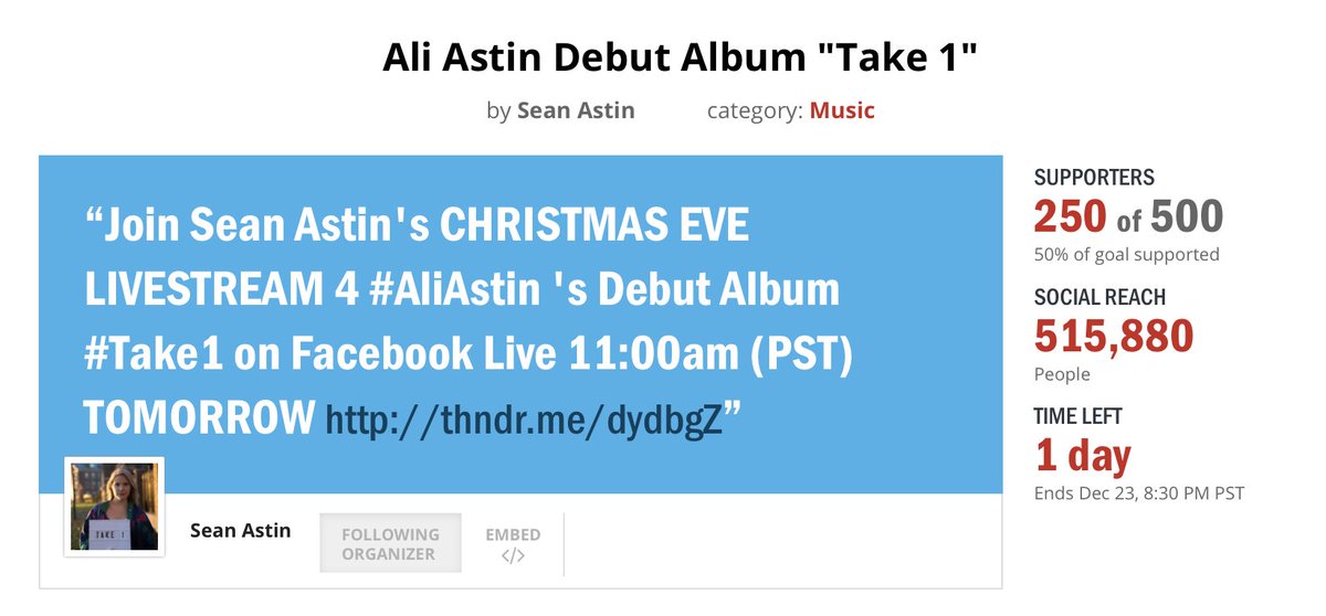 Halfway Baby!!!!!! 

If 250 more people help this "Thunderclap," 
our <a href="/AliAstin/">Ali Astin</a> reminder message will blast out to over a million people at the same moment, the night before our Livestream. WOW. Social Media doing happy!!! Thank you all.

To Support Click: thndr.me/Bqr8aV