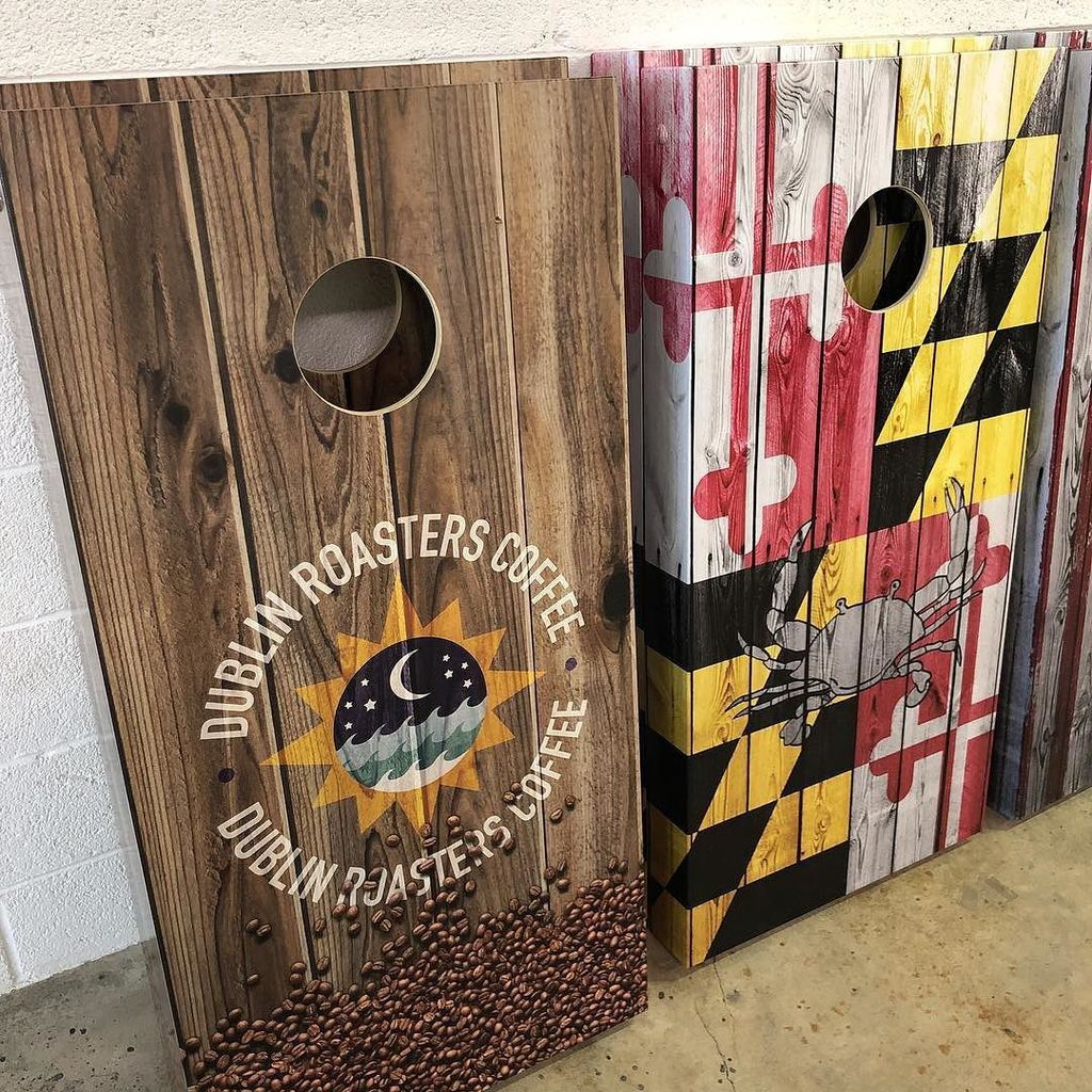 BrokenBuggy's tweet photo. A couple Christmas presents ready to make their trip to Maryland. #customwrap #cornhole #coffeeshop #bluecrab #maryland https://t.co/qHJeoFYYGk https://t.co/tlCllujMHG