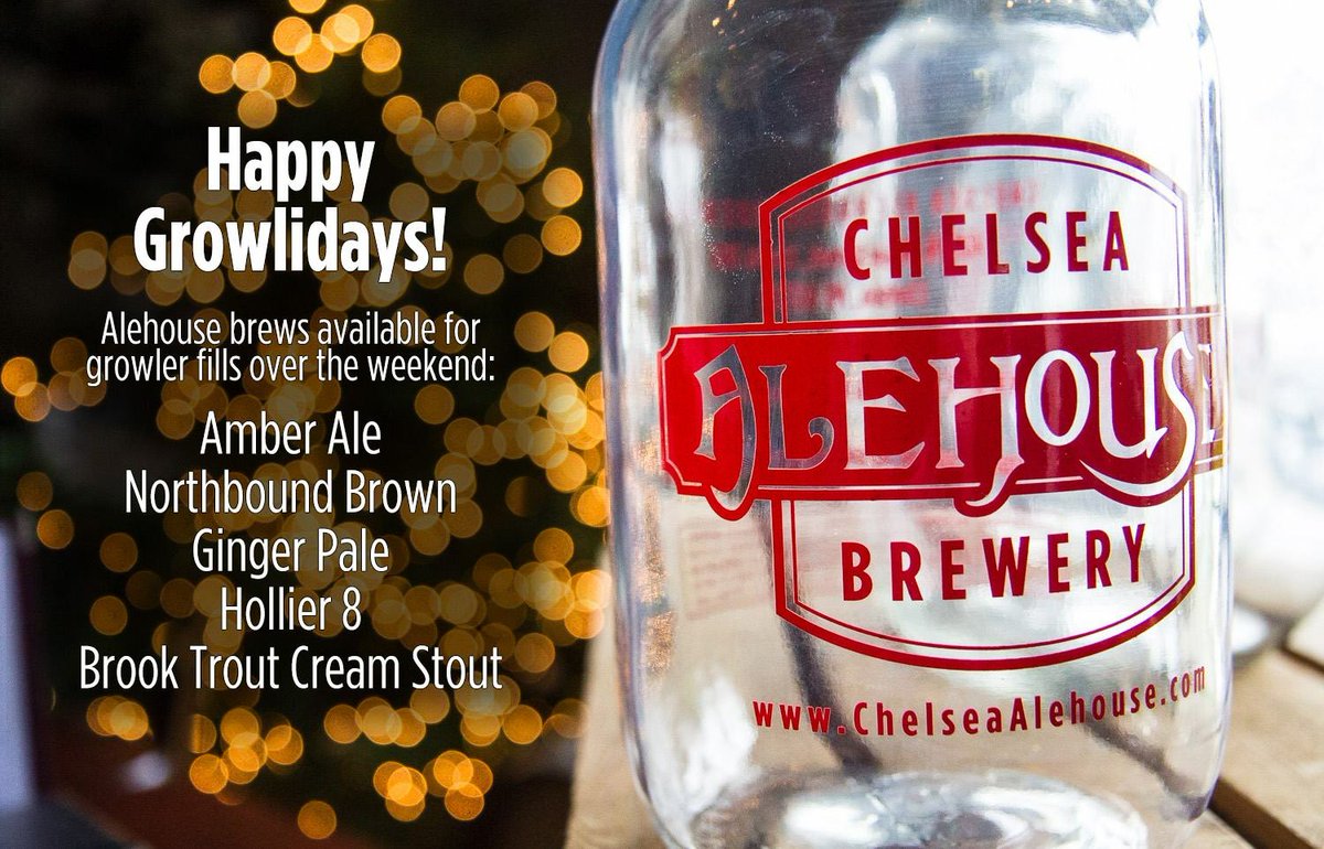 ChelseaAlehouse's tweet photo. Happy growlidays! Stop in and fill a growler this weekend to enjoy during your holiday celebrations! Here’s what we have available for growler fills. (Don’t forget: we’ll be open noon-4pm on Sunday for drinks, to-go beer, and growler fills.) https://t.co/x0CrSIp9rM