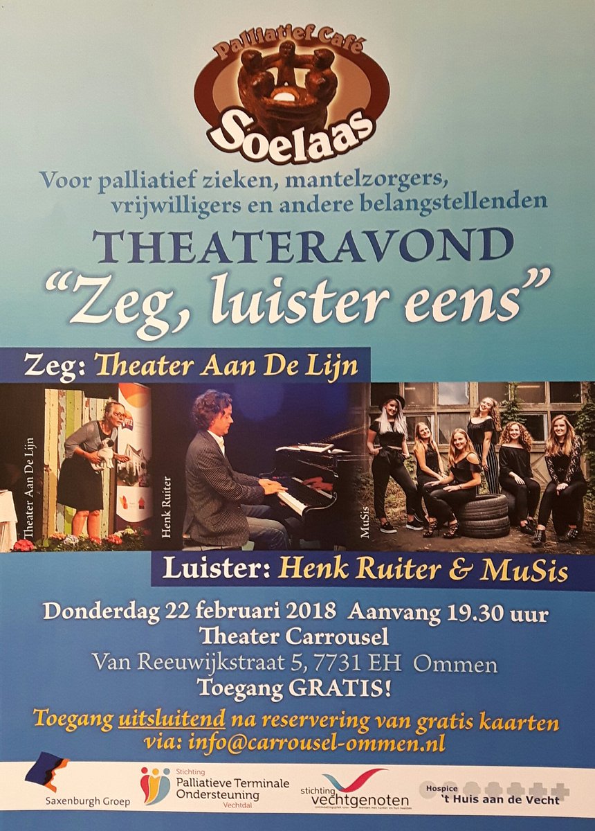 Noteer de datum in uw agenda:
Donderdag 22 februari 2018 in Theater De Carrousel in Ommen. 
Reserveer uw gratis tickets via info@carrousel-ommen.nl 
Het delen van dit bericht dmv een RT juichen wij toe 😉