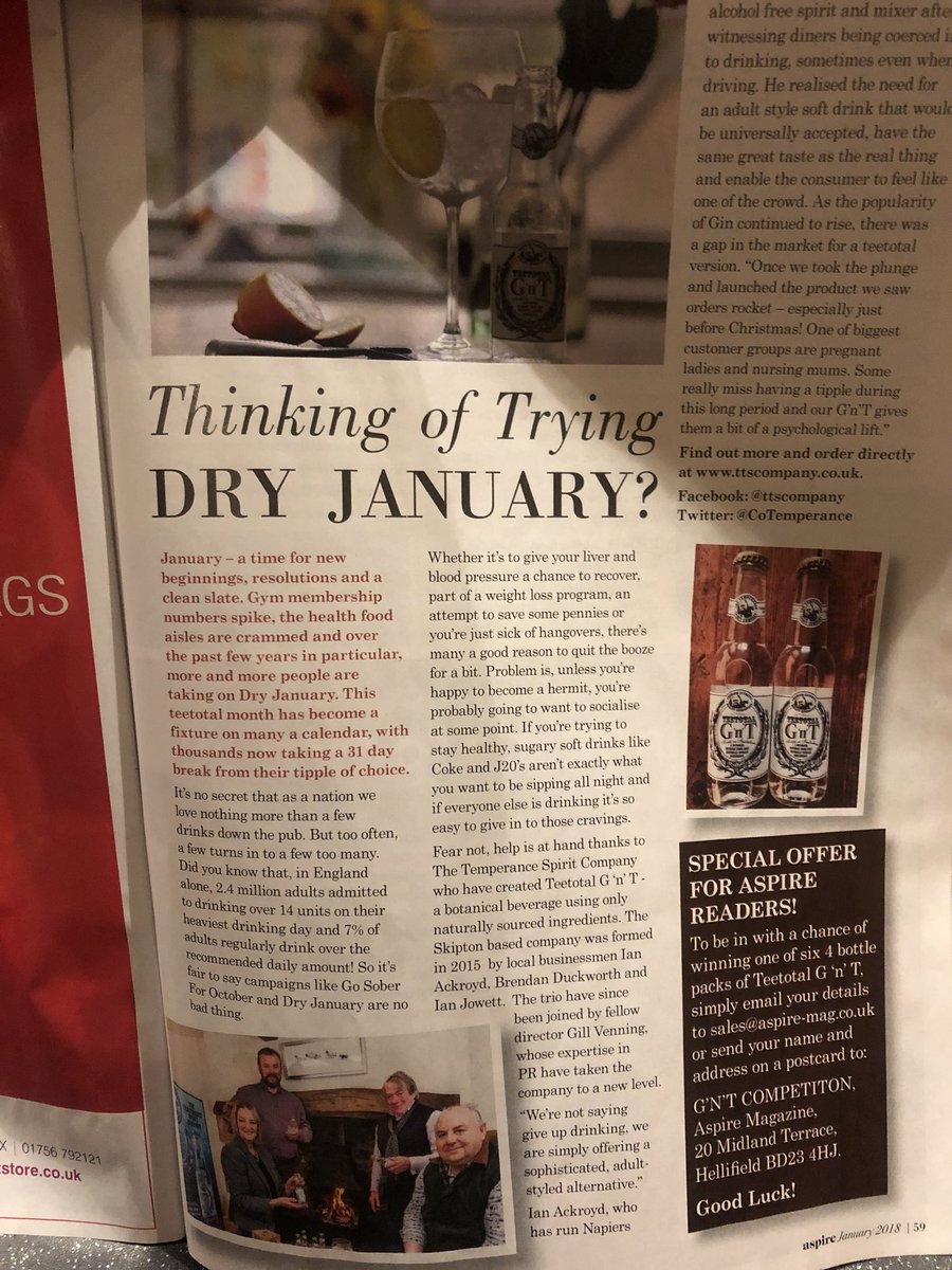Ema990s's tweet photo. Great article in @magazine_aspire featuring @CoTemperance. If you haven’t tried Teetotal G n T then give it a whirl you are in for a pleasant surprise! https://t.co/s1DeV4oWaB