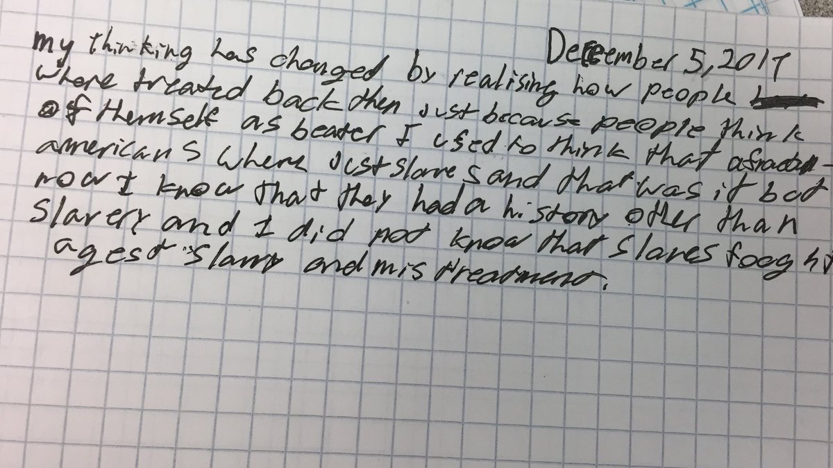 PayaSample's tweet image. Wrapped up the yr w/a Hist.Fict unit centered on the Civil Rights mvmnt embedded w/learning abt biases &amp;amp; stereotypes.I watched stdts grapple w/new info that chllngd &amp;amp; changed their thnkg.Chk out some of their reflections.This is life changing wrk &amp;amp; I’m honored 2 be part of it.💛