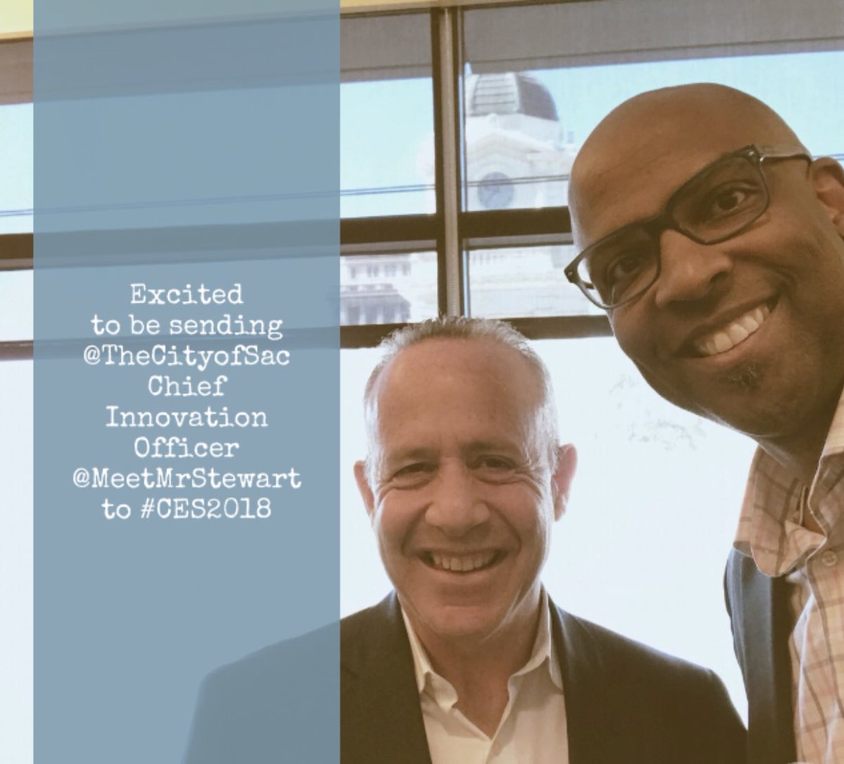 Mayor_Steinberg's tweet photo. #Sacramento is looking for scalable innovations that should be in @TheCityofSac ... if that is you find our Chief Innovation Officer @MeetMrStewart at #CES2018 January 8-10 https://t.co/YIfWhEB0P2