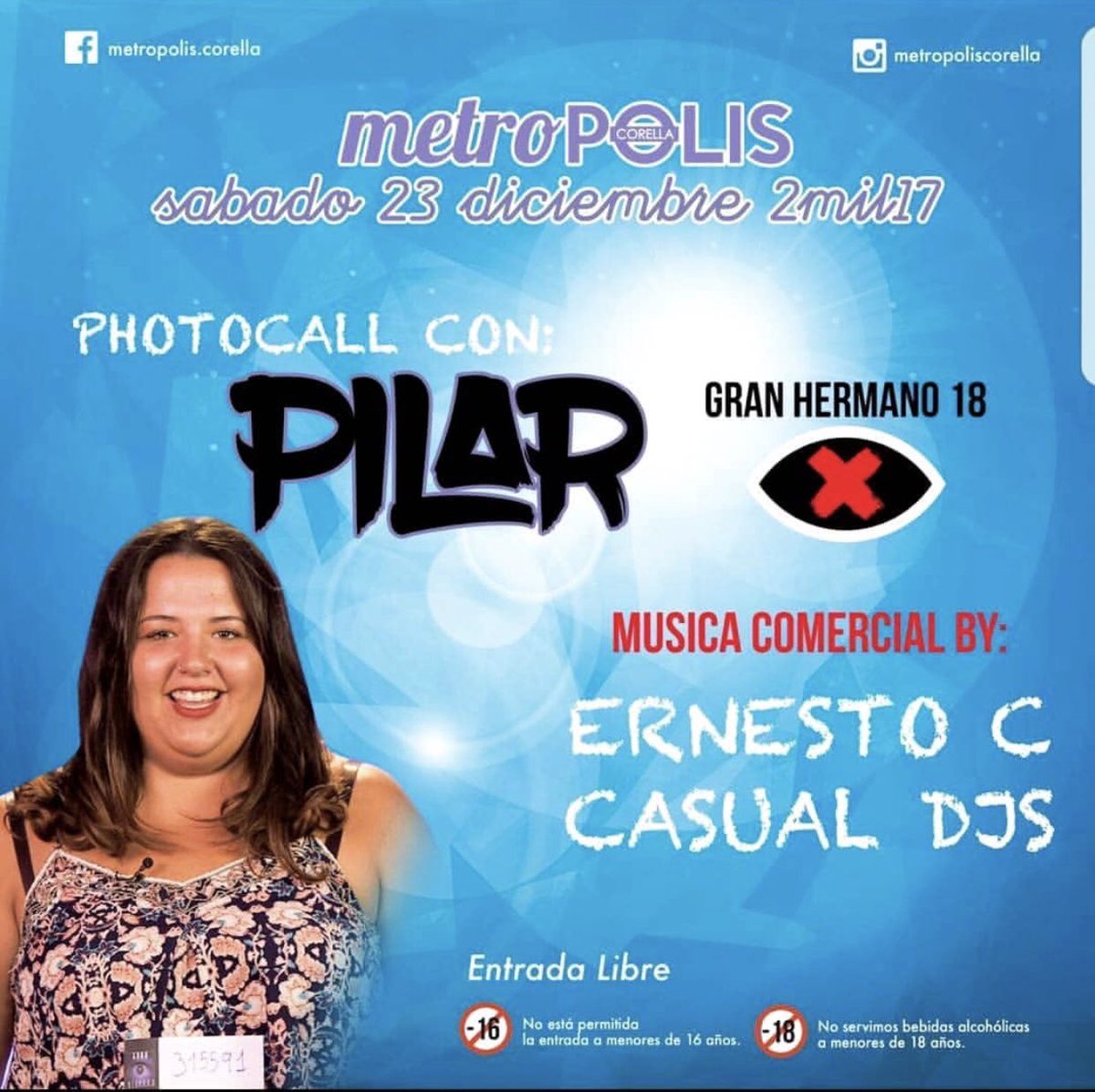 RevolutionPilar's tweet photo. Mañana, sábado 23 de Diciembre @PilarGHRV estará en la sala Metrópolis de Corella (Navarra), ahí os espera!!!! 🎄💝🍸🥂💃 #GHRevolution https://t.co/2l5Y0JteX8