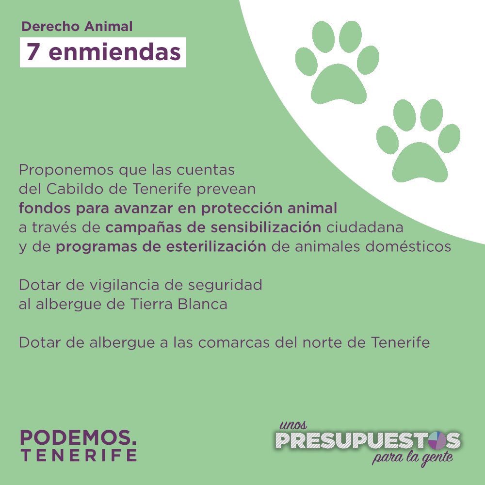 <a href="/coalicion/">Coalición Canaria</a> <a href="/PSOE/">PSOE</a> <a href="/PodemosTfe/">Podemos Tenerife</a> <a href="/PodemosCanarias/">Yesid</a> <a href="/PodemosLaLaguna/">Podemos La Laguna TF</a> <a href="/PodemosArona/">Podemos Arona</a> <a href="/PodemosRural/">Podemos Rural</a> <a href="/PodemosAcentejo/">Podemos Acentejo TFE</a> @UnidxsSePuede @UnidasSiPodemos <a href="/UnidasSePuedeSA/">Unid@sSePuede Sauzal</a> @MRuralyPesca Aunque nos estén copiando sin “pagar” los derechos de autor, seguiremos reivindicando la protección de los animales. #CES #TIERRABLANCA #SEGURIDAD. Además, asignar partidas a protectoras para gasto veterinario.