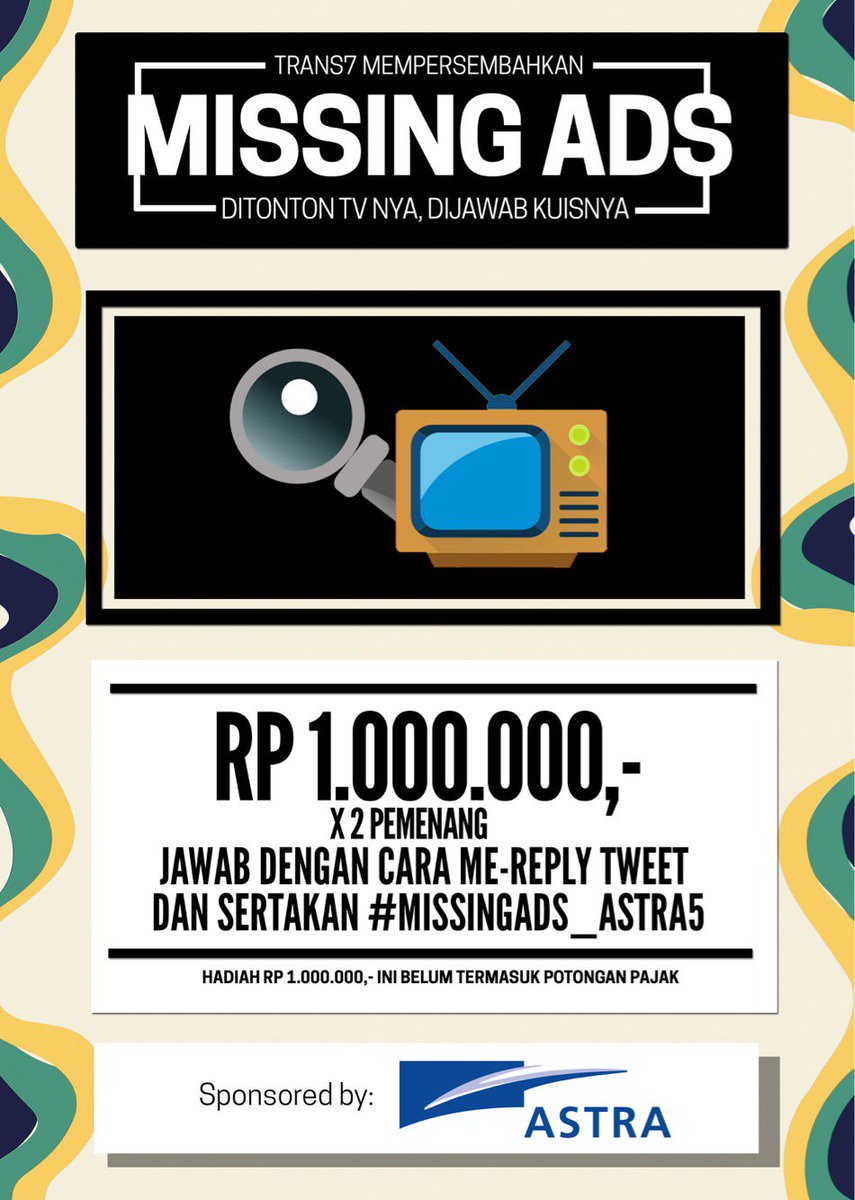 TRANS7's tweet photo. Tonton @PPC_Trans7 besok pagi, selain memberikan informasi tempat liburan seru, dapatkan juga hadiah total dua juta rupiah di #MISSINGADS_ASTRA5 https://t.co/hFyZ4IrpIF