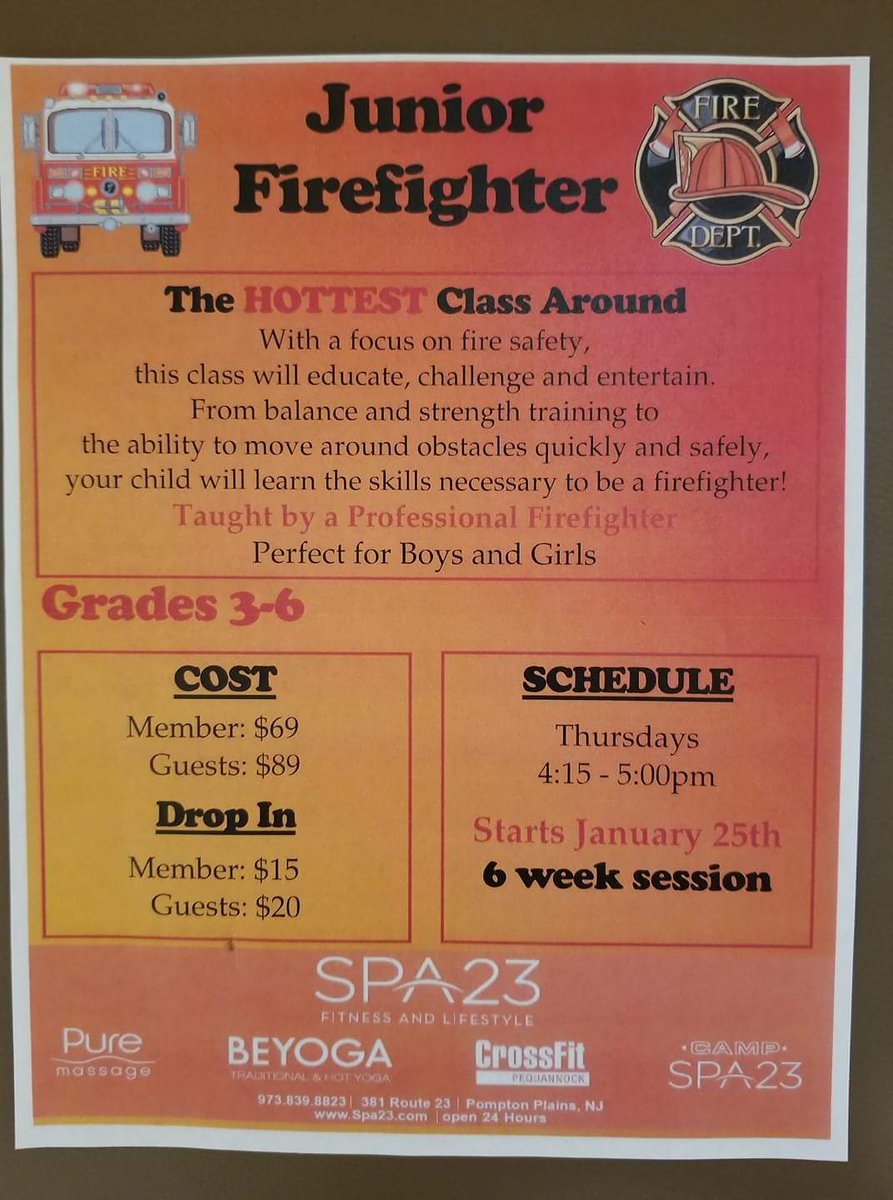 GeorgeVFournier's tweet photo. I'm so proud of my wife Beth aka @BethPFD for her first time teaching a class at @Spa23Fitness.
It's a Jr Firefighter class for Grades 3 thru 6 ๐๐๐
Open to boys and girls, members and non-members. See below for more info. ๐๐จ๐ฅ๐๏ธโโ๏ธ๐๐#JrFirefighters #FitKids https://t.co/IO3RckKx5V