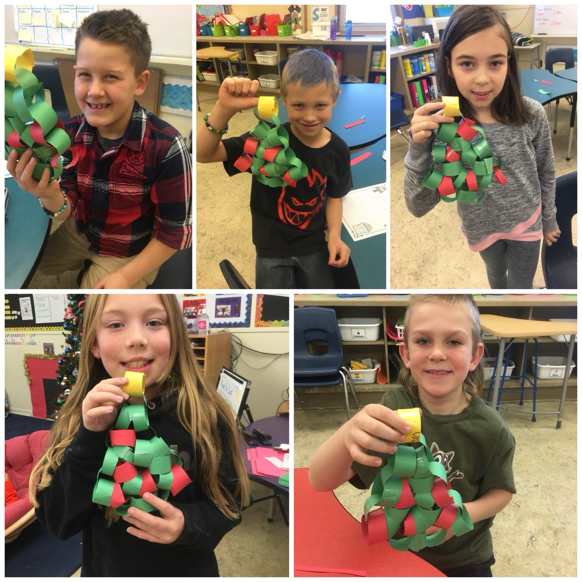 MrsNymark's tweet photo. Today we tried our paper-hoop Christmas tree challenge again. We learned that sometimes we need to step back & look for an easier way of doing things, but to never give up! We did it!! #GrowthMindset #alwaystryagain #proudmoments @IREC1 https://t.co/hO7ArDF8ss
