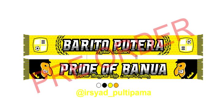 PRE ORDER SCARF / SYAL BARITO PUTERA (14 GET) :
MINIMAL DP : Rp.100.000
HARGA : Rp.135.000
UKURAN : 150 X 17 cm
Waktu pengerjaan tergantung vendor (maksimal 2 - 4 minggu)
PRODUKSI APABILA SUDAH MENCAPAI 20 PCS
minat hubungi 0896 8109 7405 ( WA)