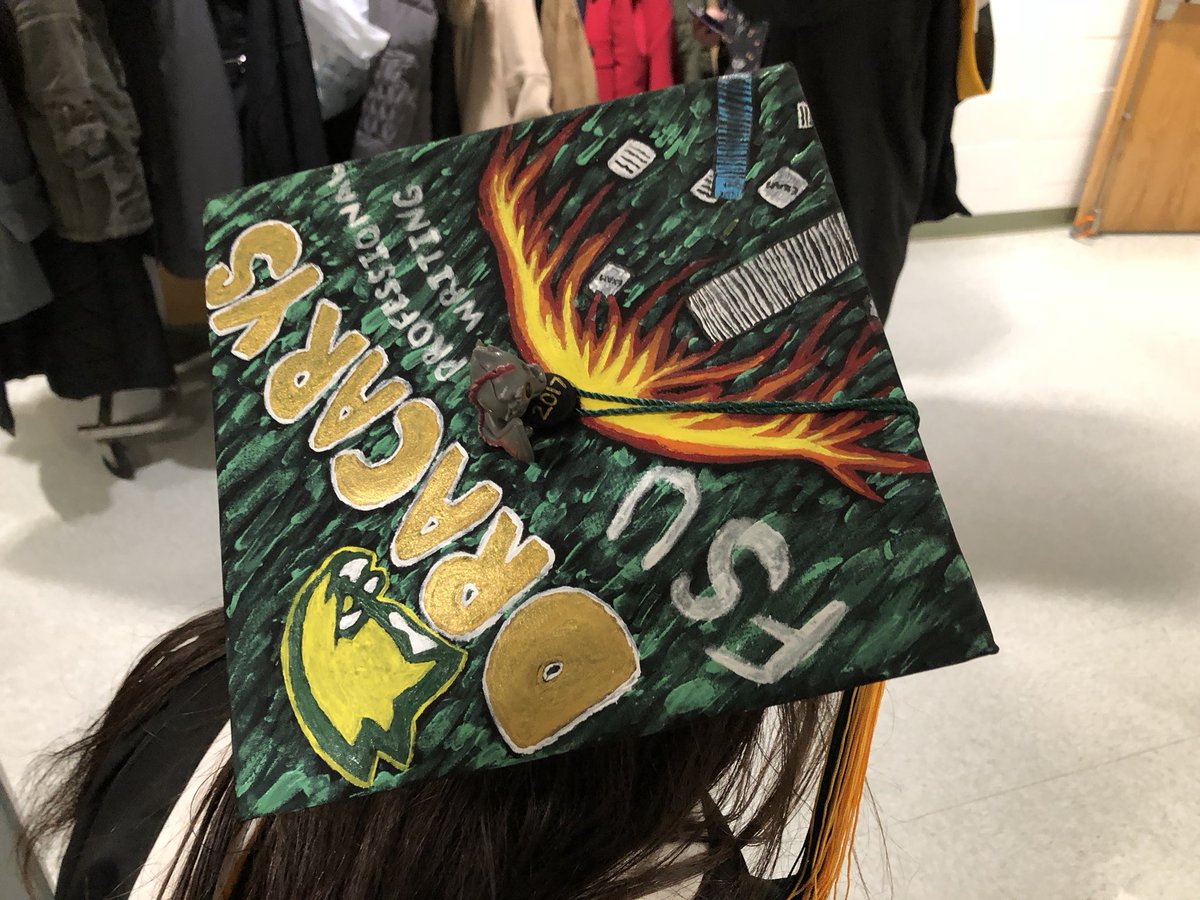 Fitchburg_State's tweet photo. Some really great mortarboards tonight. https://t.co/E2WbfWsVfb