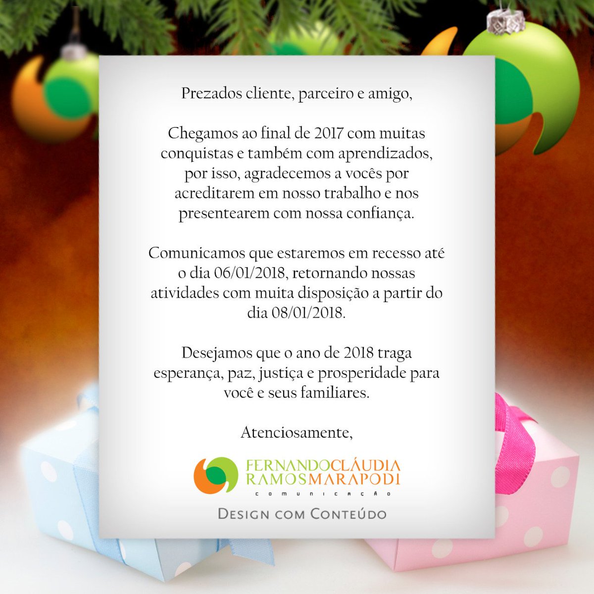 designeconteudo's tweet photo. Desejamos a todos um Feliz Natal e Boas Festas! #FelizNatal #feliz2018 https://t.co/6BELAQEjNw