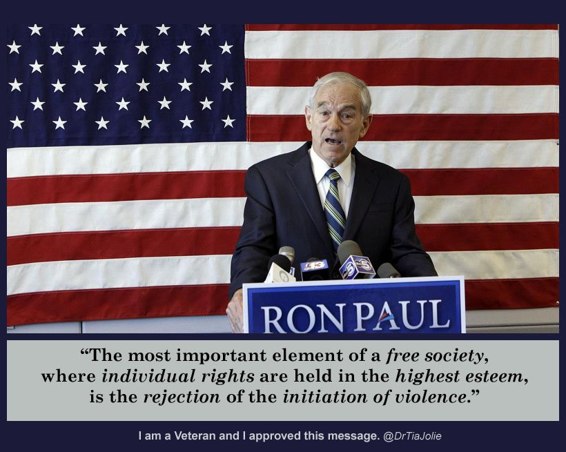 DrTiaJolie's tweet image. I am a #veteran and I approve this message.
#nonaggression is the hallmark of leadership, statesmanship
The #Libertarian peace &amp;amp; unity message
Arrives with #Aquarius 
.@DrTiaJolie @RonPaul