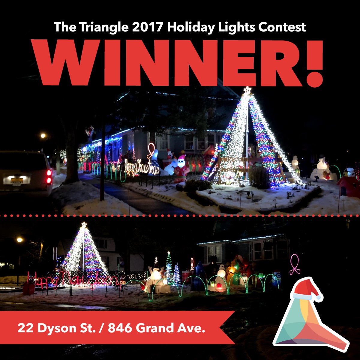 TriangleofNWV's tweet image. Congrats to this our 2017 Holiday Lights Contest Winner 22 Dyson St. / 846 Grand Ave! It's a truly beautiful display that is so large, you can't capture it in one photo. It's also accompanied with holiday music! #holidaylightscontest #trythetriangle #thisisroc @NorthWinton
