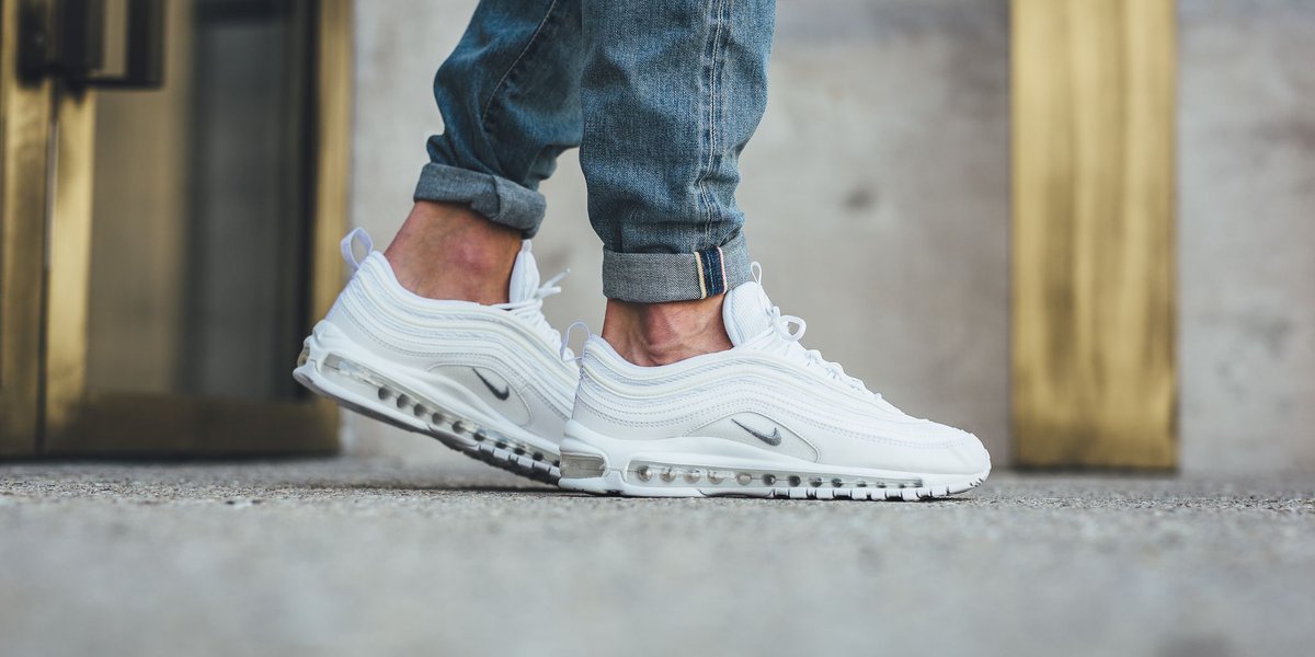 air max 97 triple white on feet