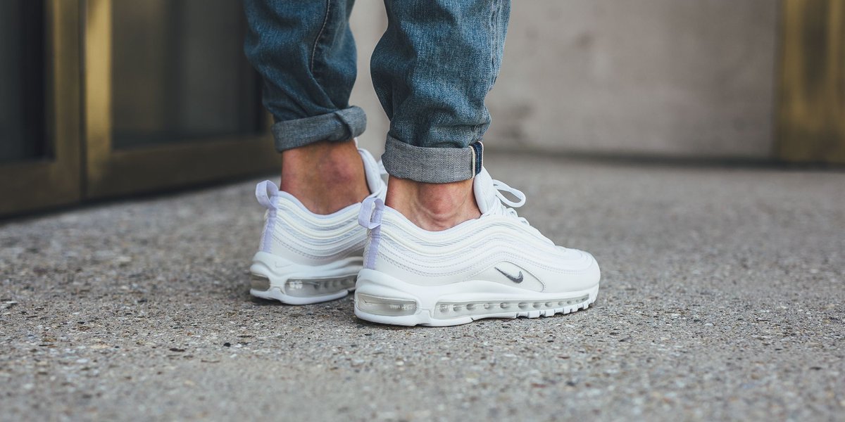 triple white air max 97 on feet