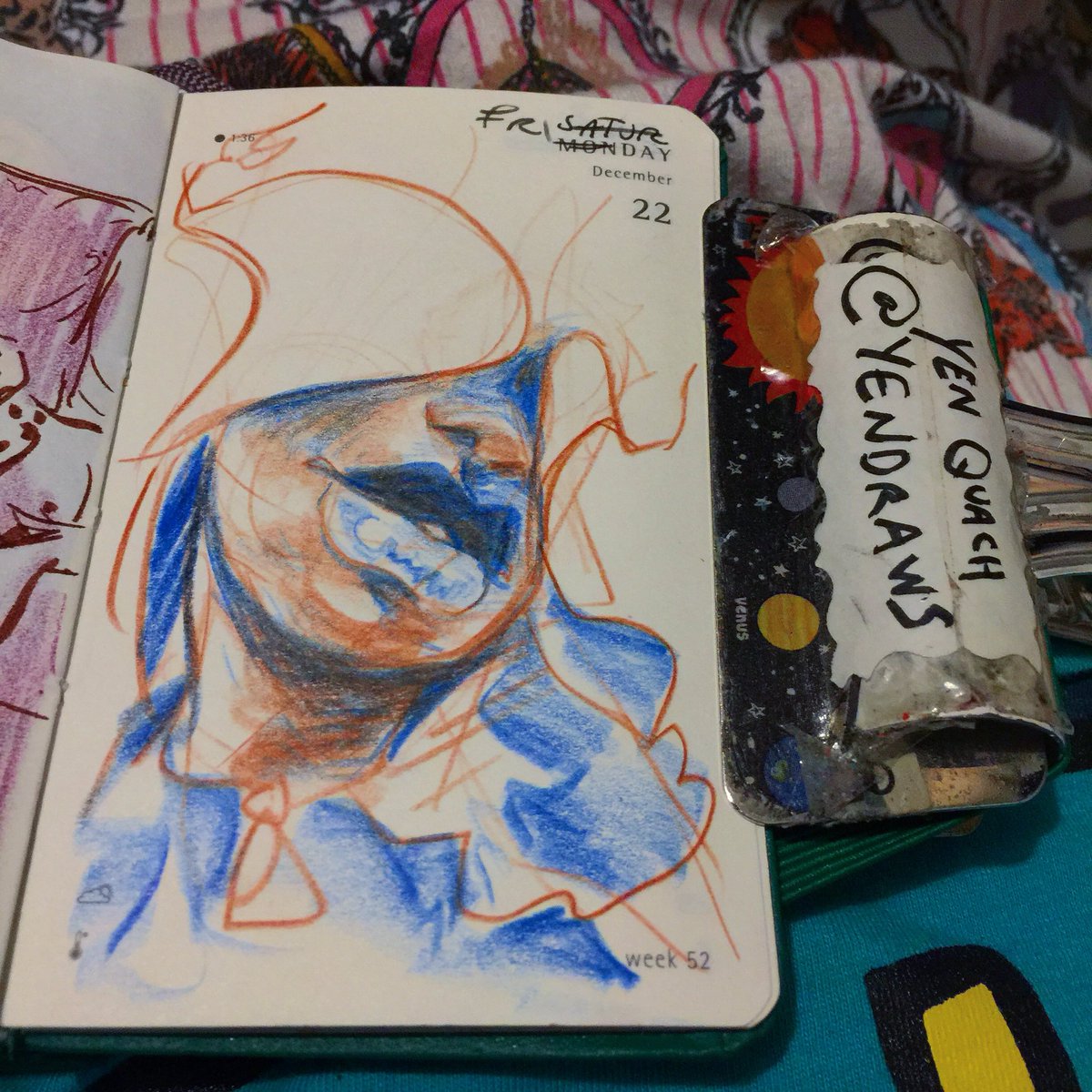 YenDraws's tweet photo. Take me down #illustration #draweveryday #ded2017 #moleskine #sketch #loose #coloredpencil #portrait https://t.co/nn774yEX8T