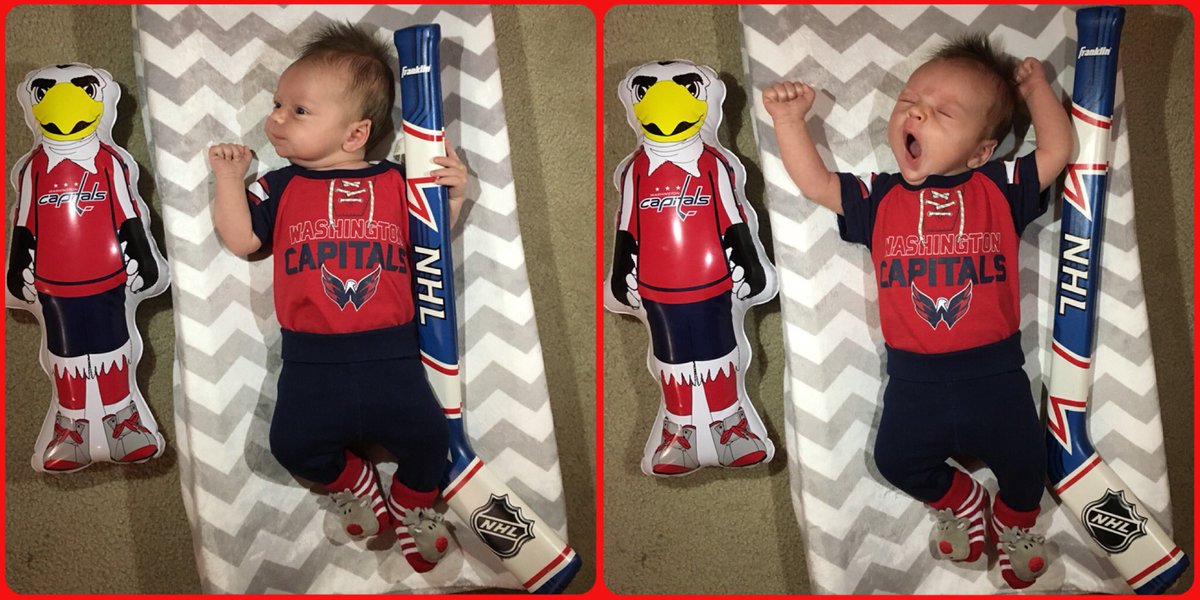 RLSNI's tweet photo. @NBCSCapitals @NBCSWashington @JoeBpXp @Laughlin18 4 week old Brody representing Herndon, VA watching his 12th game  #CapsYotes #ALLCAPS https://t.co/DapexPTB3Z