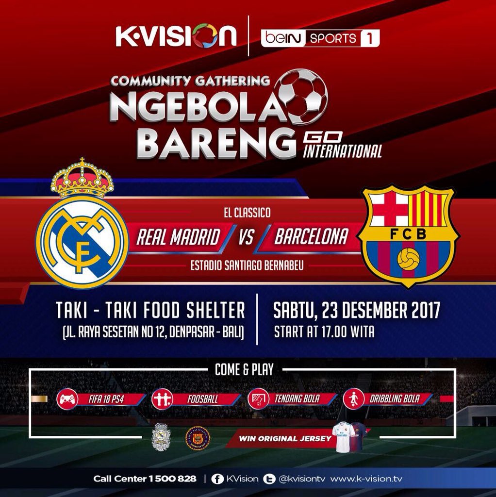 Nonton Bareng "EL CLASICO" kali ini akan ada banyak Hiburan, Games-games seru, dan Kuis-kuis berhadiah.... HTM? FREE!!!