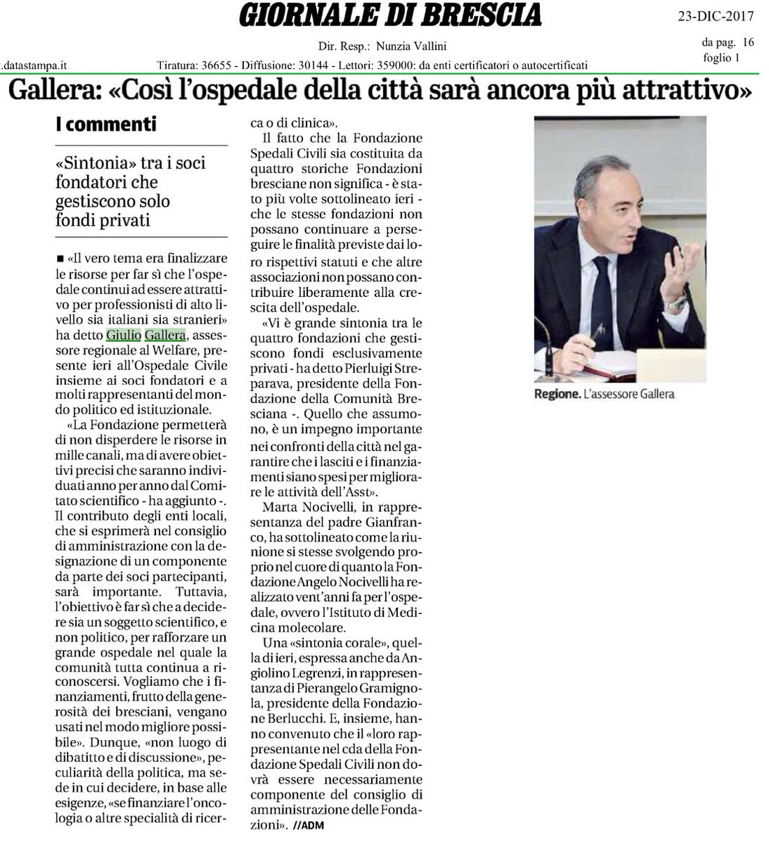 GiulioGallera's tweet photo. La Fondazione dell’Azienda Ospedaliera #Spedali Civili di #Brescia è realtà - Così l’Ospedale sarà ancora più attrattivo confermandosi eccellenza e punto di riferimento di #RegioneLombardia e di tutto il territorio #Bresciano @LombardiaOnLine @RobertoMaroni_ https://t.co/WoWTB2TlLN