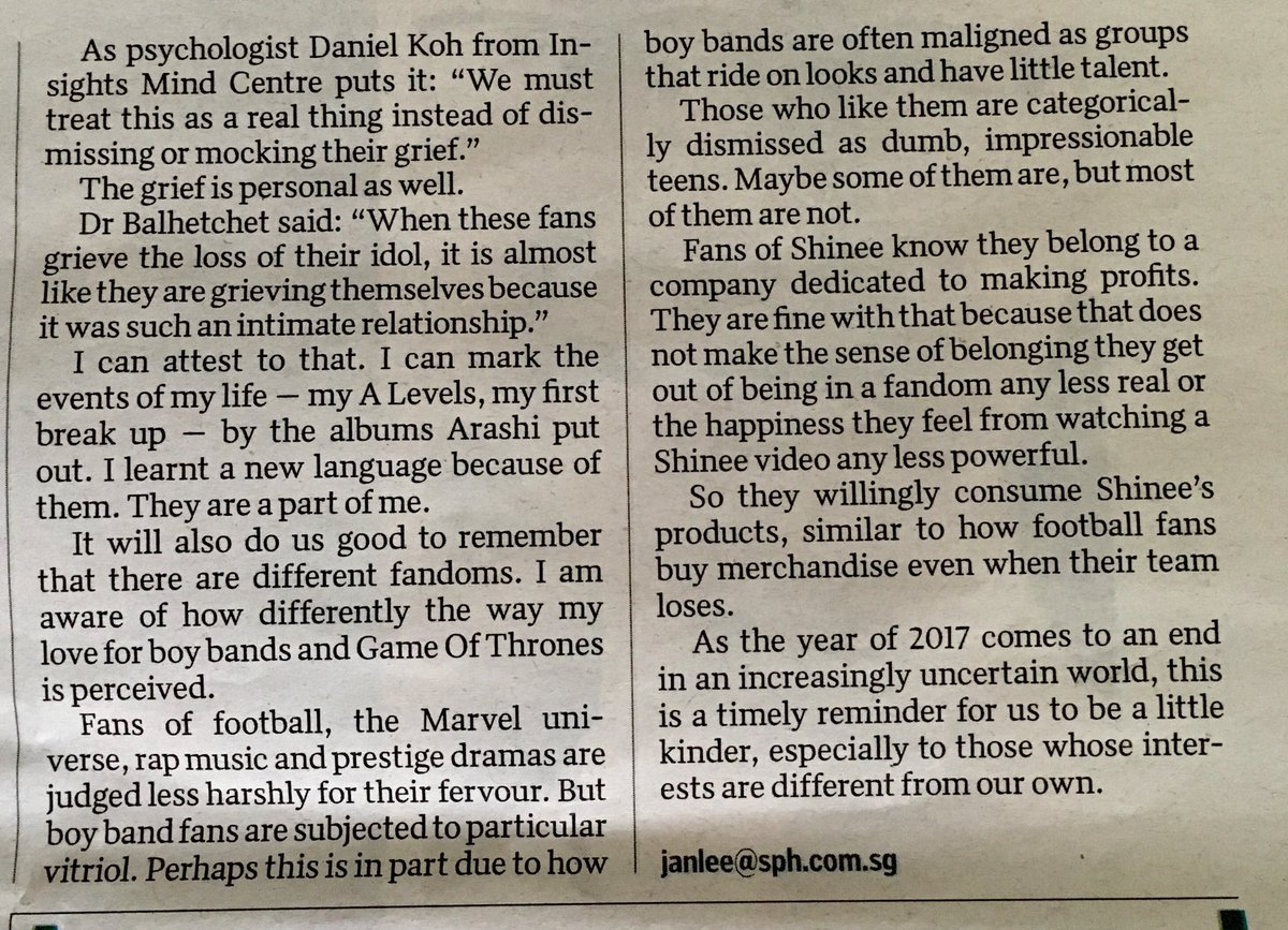 squishyjinki's tweet photo. 171223 The New Paper [Be kinder to those whose interests are different] #RosesForJonghyun https://t.co/0O3toSx8rL